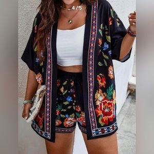 SHEIN VCAY Plus Flora Print Kimono and Short set - size 0XL